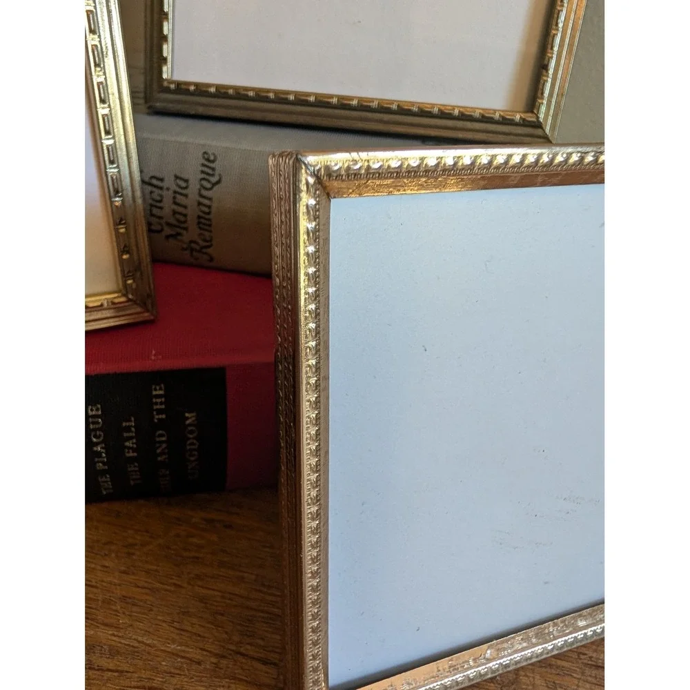 Vintage Miniature Gold Picture Frame Set Ornate Beaded Filigree Sm 3pc Lot *READ